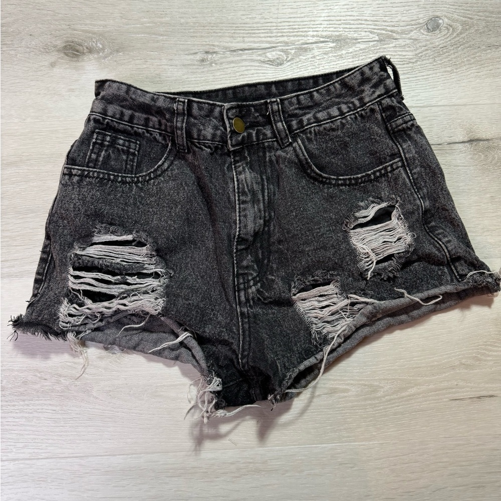 SHEIN Washed Black Cutoff Denim Short Shorts, Size Small